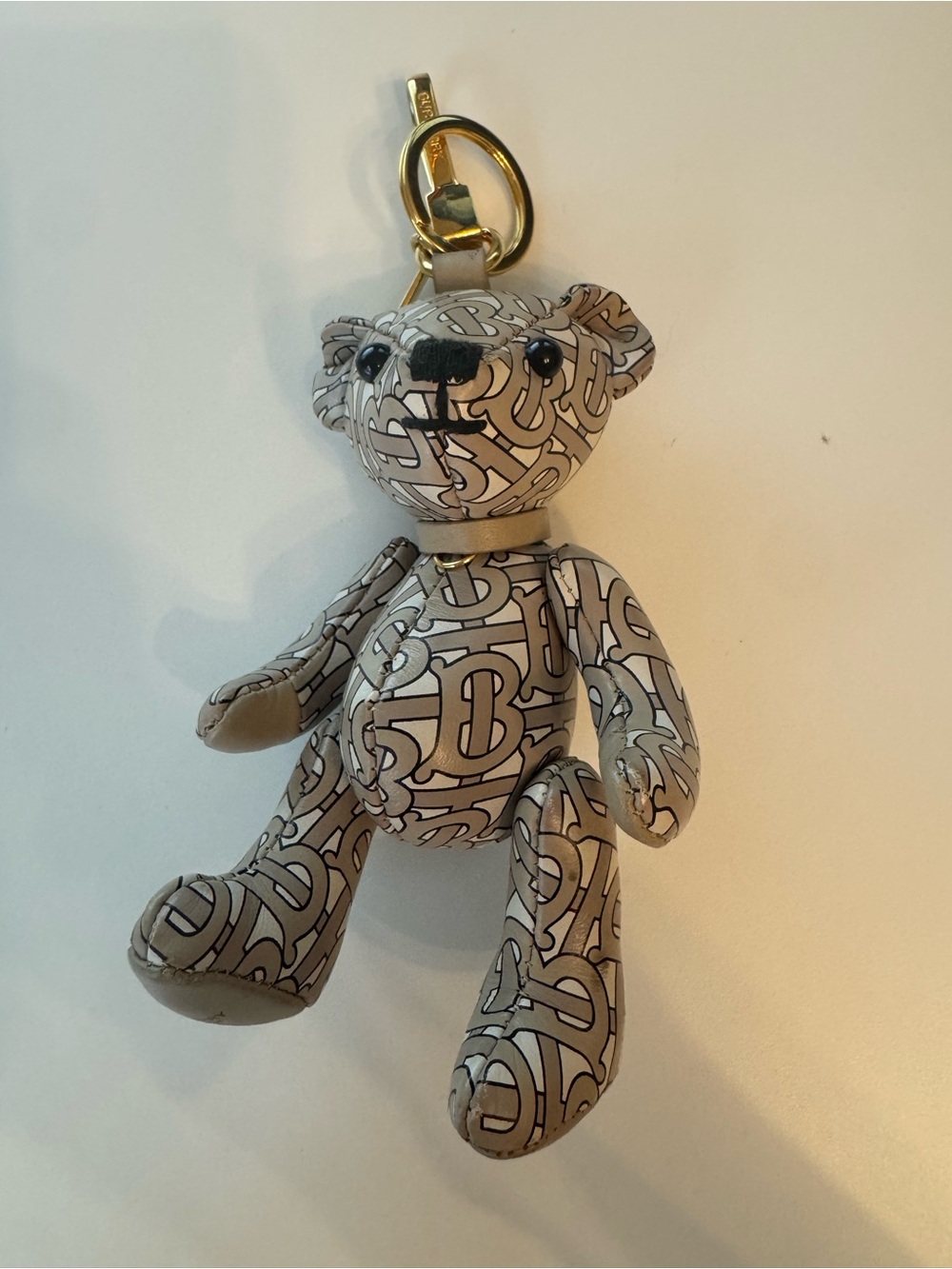 Burberry Beige Monogram Bear Keyring with Gold Hardware